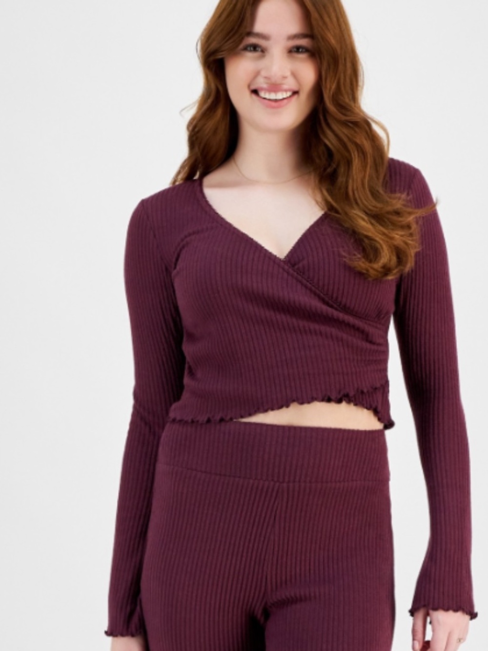 Planet Heart Juniors Surplice-Neck Ribbed Long Sleeve Top - Sugar Beat - XL NWT